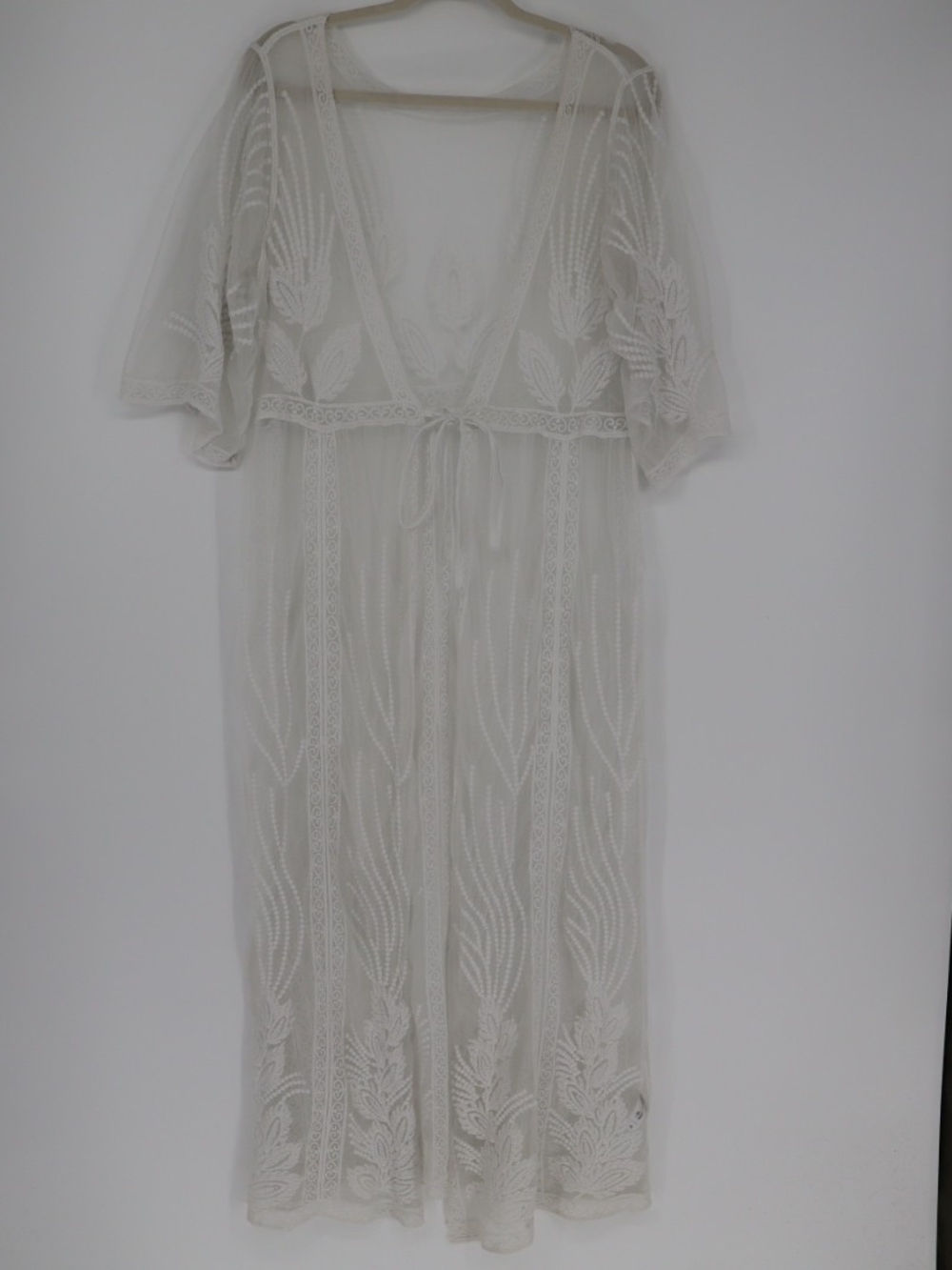 Cupshe Ivory Floral Lace Boho Kimono Maxi Swim Cover Up Long Sheer Mesh Medium